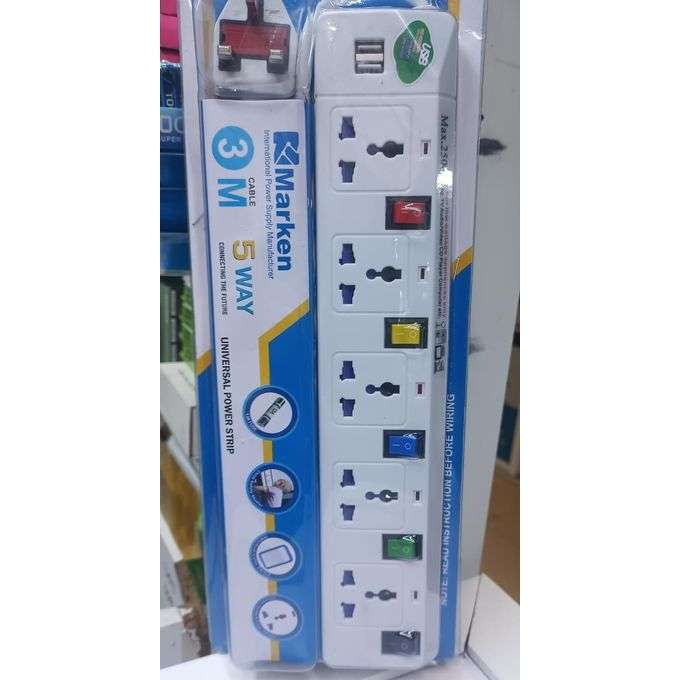 Marken 5way Extension With 2 USB Ports With 3M Cable